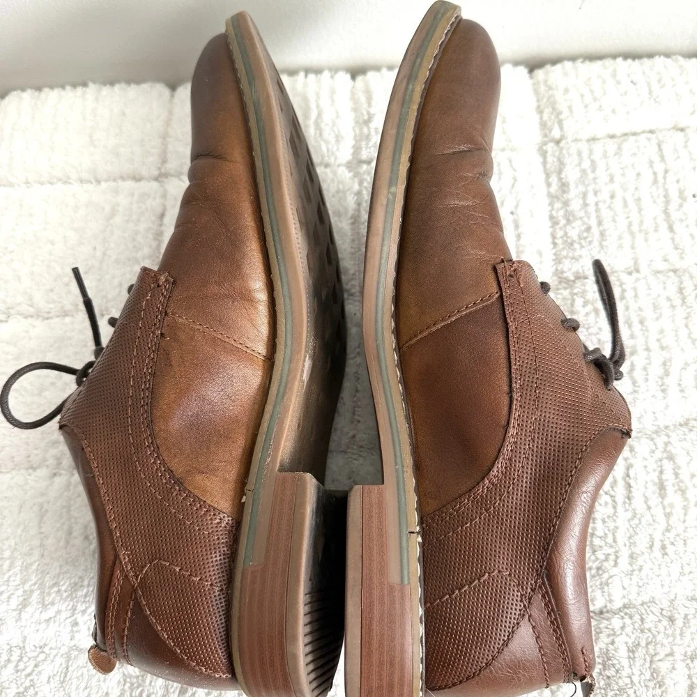 Steve Madden P-HAUT Mens Brown Leather Dress Shoes 10 Lace-up Oxfords Casual